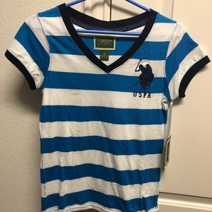 Striped V-neck USPA T-Shirt